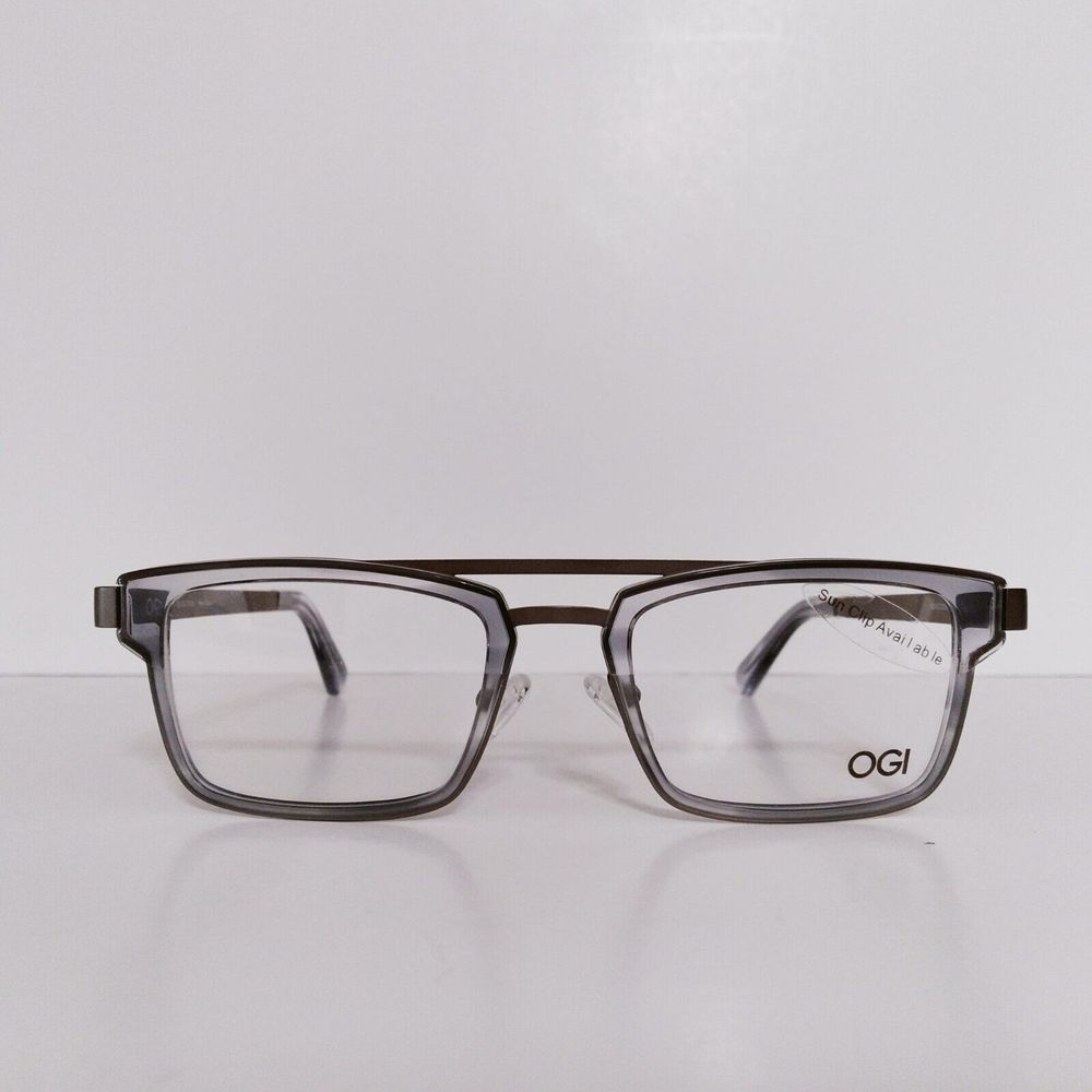 Mens OGI Rectangle Designer Eyeglasses Frames And Case 52-21-145 Gray Never Worn